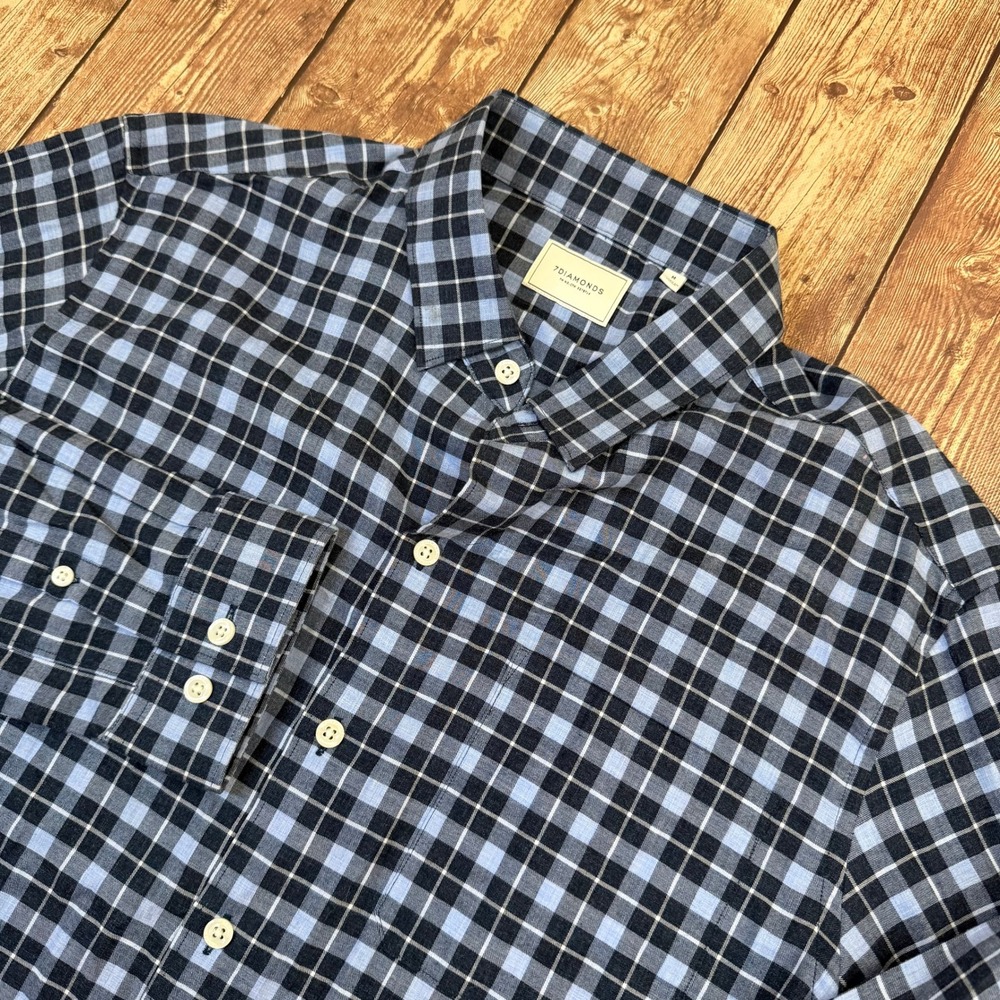 7 Diamonds Sugar Storm Button Up Mens Medium Blue Plaid Long Sleeve Fit NWT